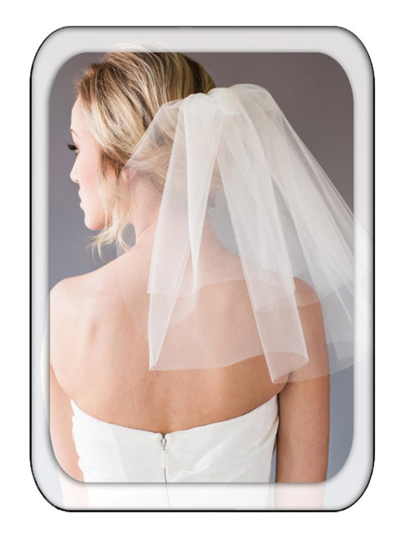 Aukmla Bride Wedding Veil 2 Tiers Short Shoulder Length Bridal Veils with Comb (White) - Image 1